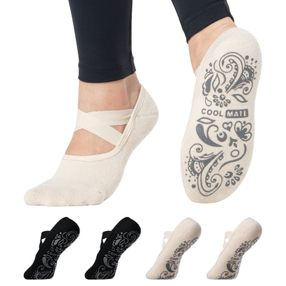 CoolMate Pilates Socks with Grips for Women, Yoga Socks, Crew Non Slip Women for Workout, Barre, Pilates Gifts