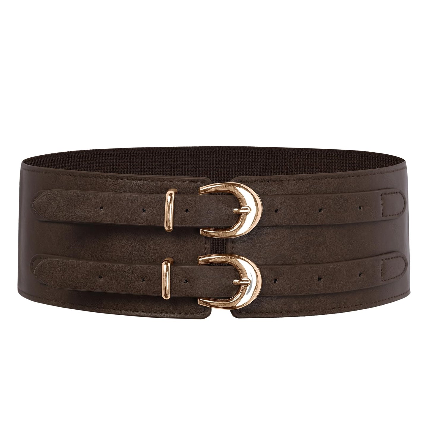 Scarlet Darkness Women's Wide Elastic Belt for Dress Stretchy Corset Belt Double Gold Buckle Waist Belt Dark Brown L