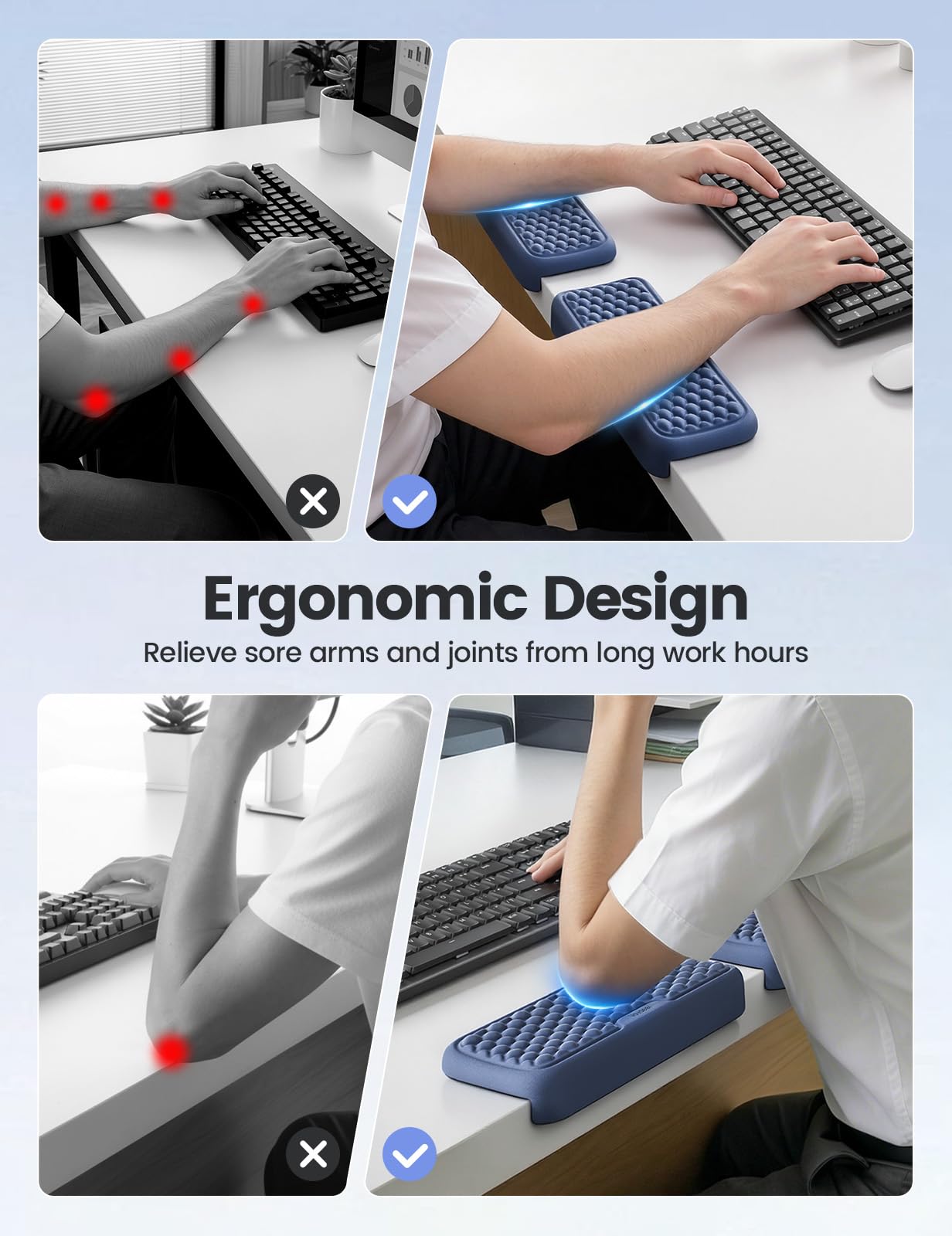 Vaydeer 2Pcs Elbow Rest Pad, L-Shaped Arm Rest Elbow Pad, Desk Edge Cushion, Ergonomic Memory Foam Wrist Rest Support Keyboard Mouse Padding for Palm Hand Office Computer Home Gaming Accessories-Black