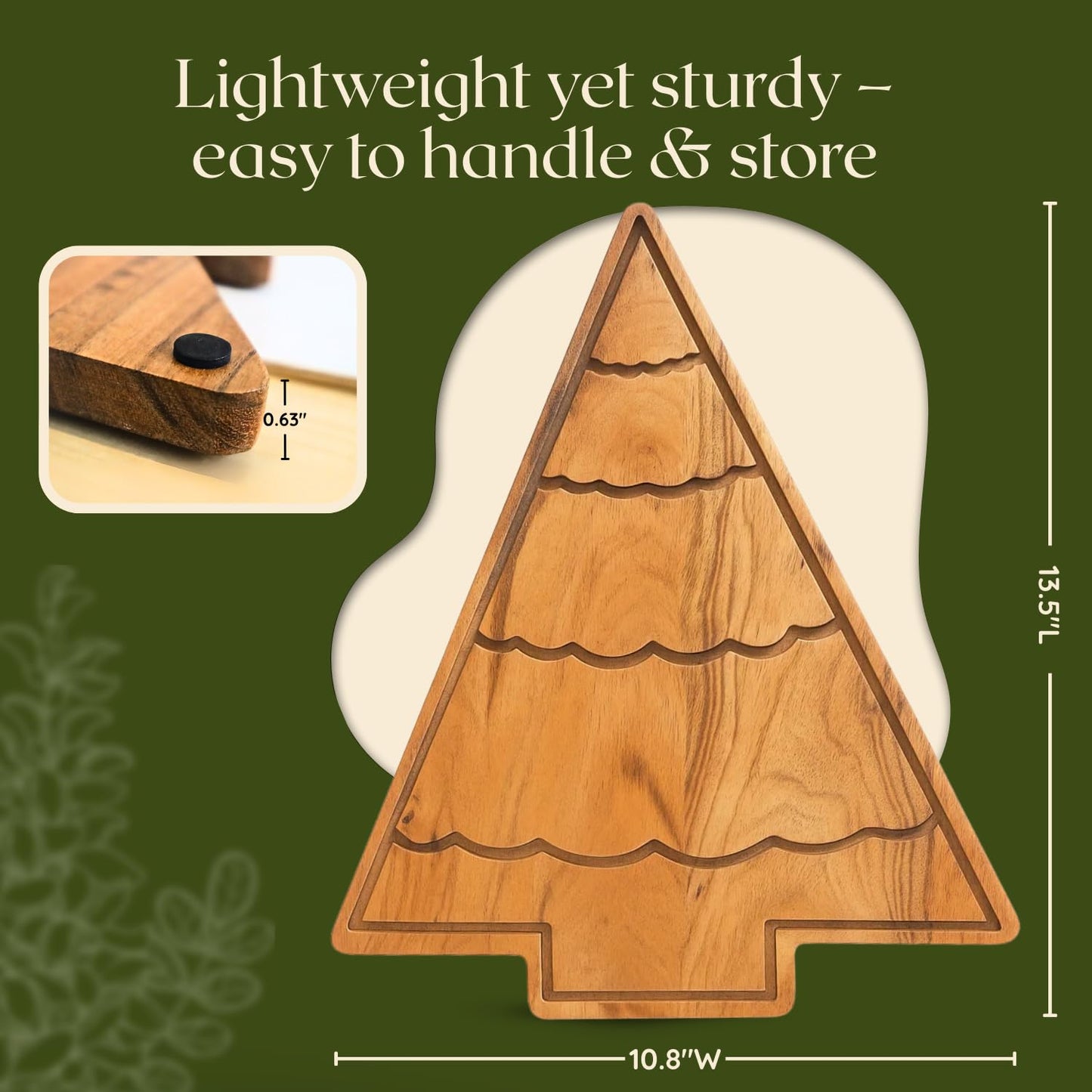 Aurah Acacia Wood Christmas Tree Cutting Board 13.5x11 Inch - Chopping Board with Handle, Xmas Cheese Appetizer Tray, Wooden Decorative Serving Platter for Kitchen & Holiday Party