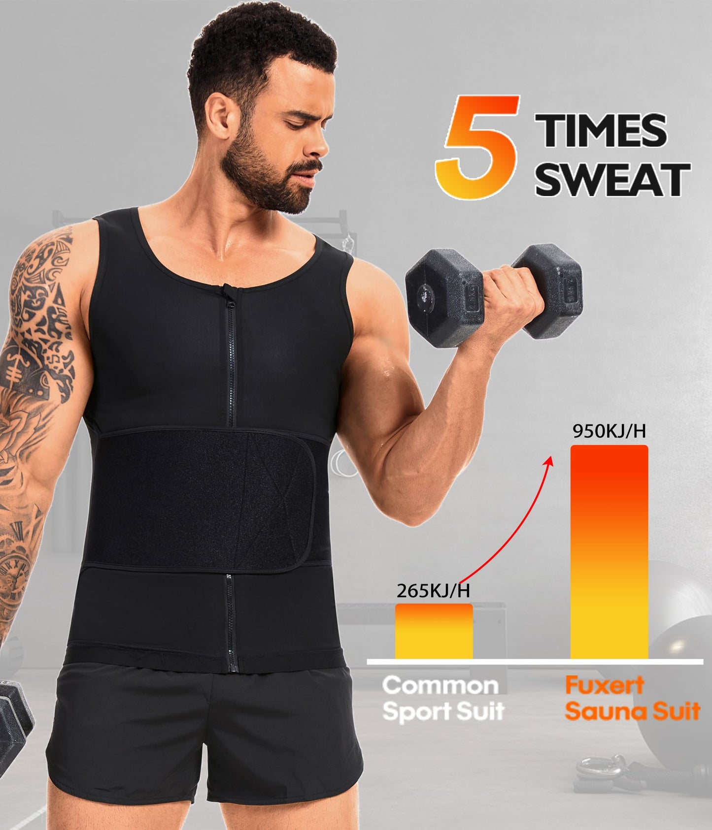 FUXERT Sauna Vest for Men Waist Trainer Sauna Shirt for Men Zipper Sweat Belt Tank Top for Belly Fat(BK L/XL)