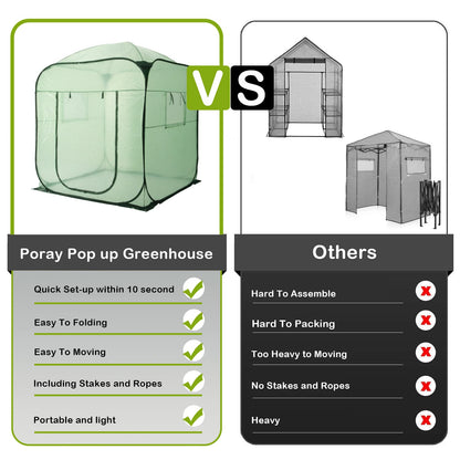 Porayhut Pop Up Greenhouse Tent,Portable X-Large Walk-in Flower House ,Indoor Outdoor Gardening Plant Sunshine Room with PE Mesh Cloth Cover for Protecting Plant from Cold Frost & Birds