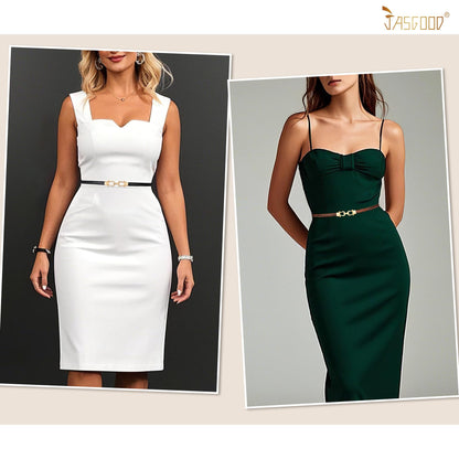JASGOOD Leather Skinny Women Belt Ladies Thin Waist Belts Plus Size Adjustable for Jeans Pants Dresses with Metal Buckle