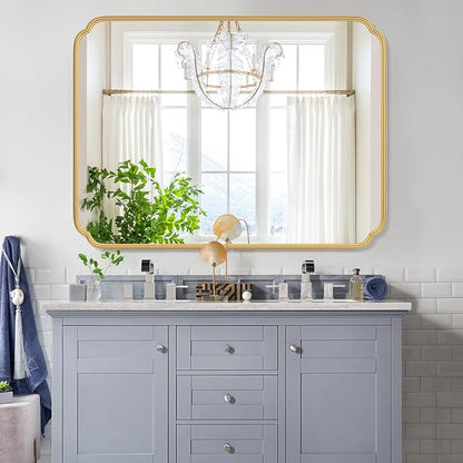 36 x 48 Inch Gold Bathroom Vanity Mirror for Wall with Non-Rusting Metal Frame Large Rounded Rectangle Mirror for Over Sink (Horizontal/Vertical)
