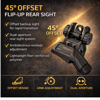45 Degree Offset Flip Up Iron Sights – IMI Defense Low Profile Canted Flip Sights, Fast Target Transition, Dual Aperture, Secure Locking, Picatinny Compatible (Black)