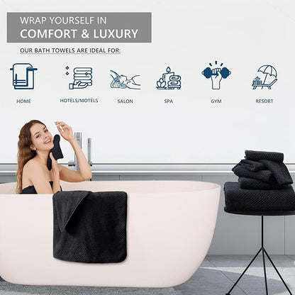 8 Piece Bathroom Towel Set Black |2 Oversized Large Bath Towels Sheet, 2 Hand