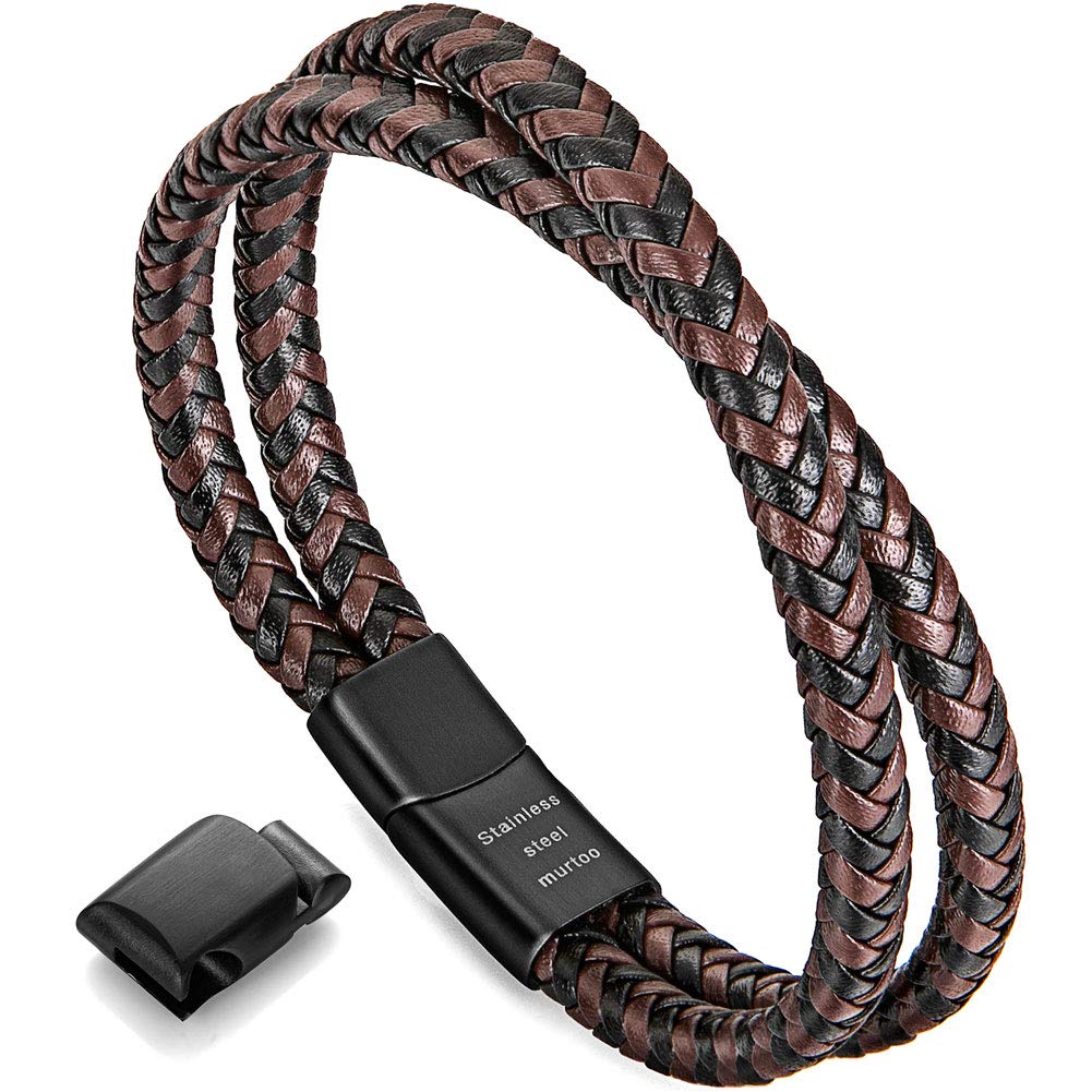 murtoo Mens Bracelet Leather Braided, Brown and Black Leather Bracelet for Men