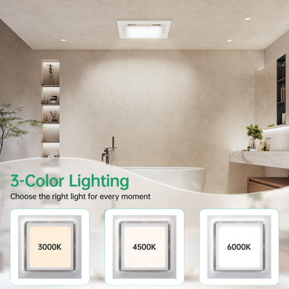 VallisCo 12 Inch Bathroom Exhaust Fan with Light, 110 CFM 1.0 Sone Ultra Quiet Ceiling Ventilation Fan, 3-Color Adjustable LED 1200 LM, Energy Efficient, 4" Duct & 10" x 10" Cutout, 12 Inch Panel Size