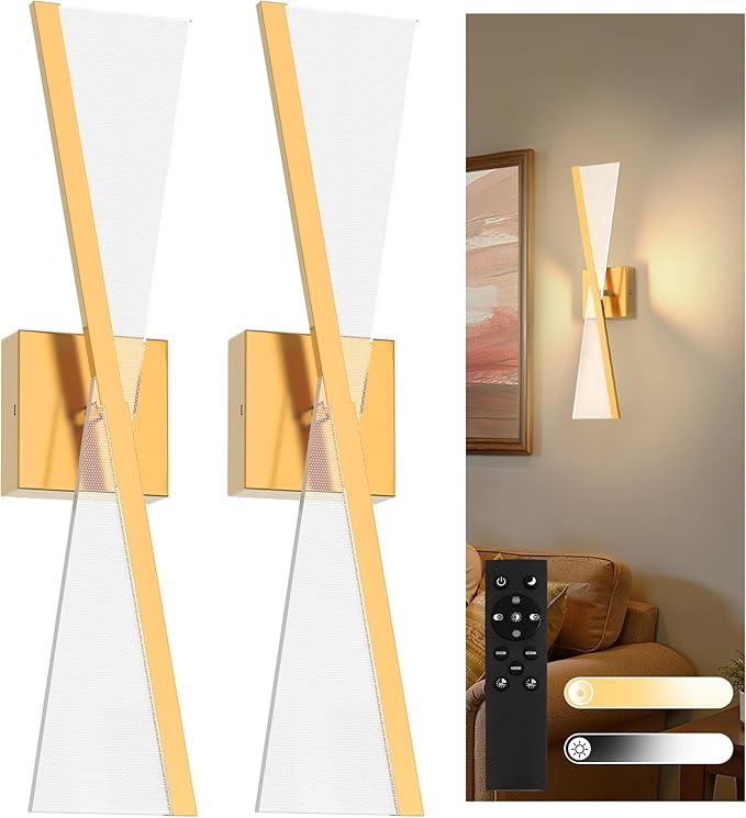L LOHAS LED Battery Operated Wall Sconces Set of Two, Beautiful Design Vintage Wall Decor, Wireless Wall Sconces Battery Operated, Sconces Wall Decor Set of 2 for Bedroom, Living Room, Gold