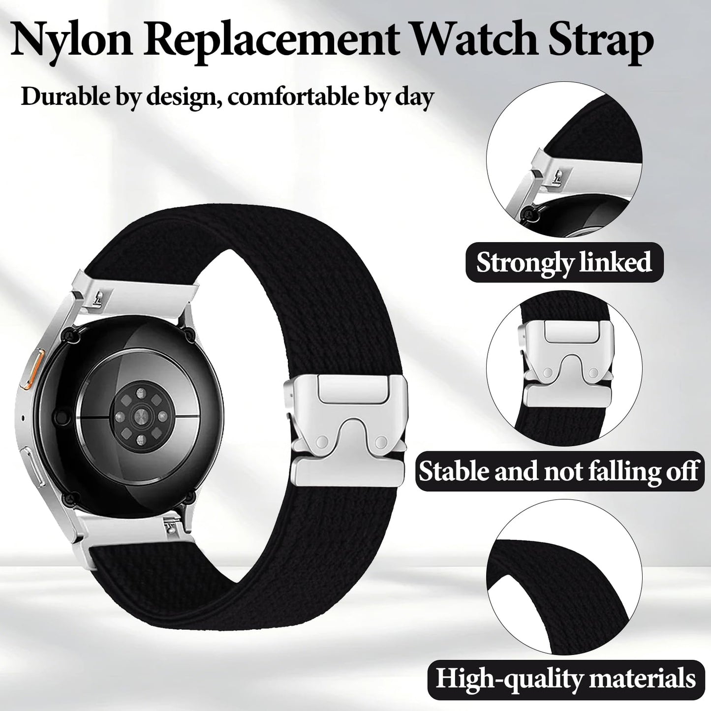 XIDESSEN Braided Nylon Band Compatible with 18mm 19mm 20mm 22mm Quick Release Watch Band, Adjustable Soft Stretchy Elastic Braided Relacement Wristband for Men Women(Watch Band Size=Watch Lug Width)