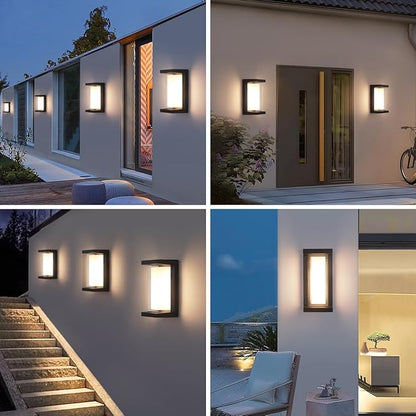Outdoor Porch Light,15%-100% Dimmable Indoor Wall Light Fixtures,3000K/4000K/6500K Adjustable,24W Exterior Wall Lighting,Waterproof Outdoor Modern Wall Sconce Lights,2160LM Indoor Wall Sconce 2 Pack