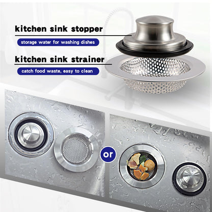 RQYEKDO Polished Kitchen Sink Strainers Sink Stopper Kits, Stainless Steel Sink Drain Strainer Set,Large Wide Rim 4.4" Diameter Food Catcher Garbage Disposal Plug for Most Sink Drains Basket Filter