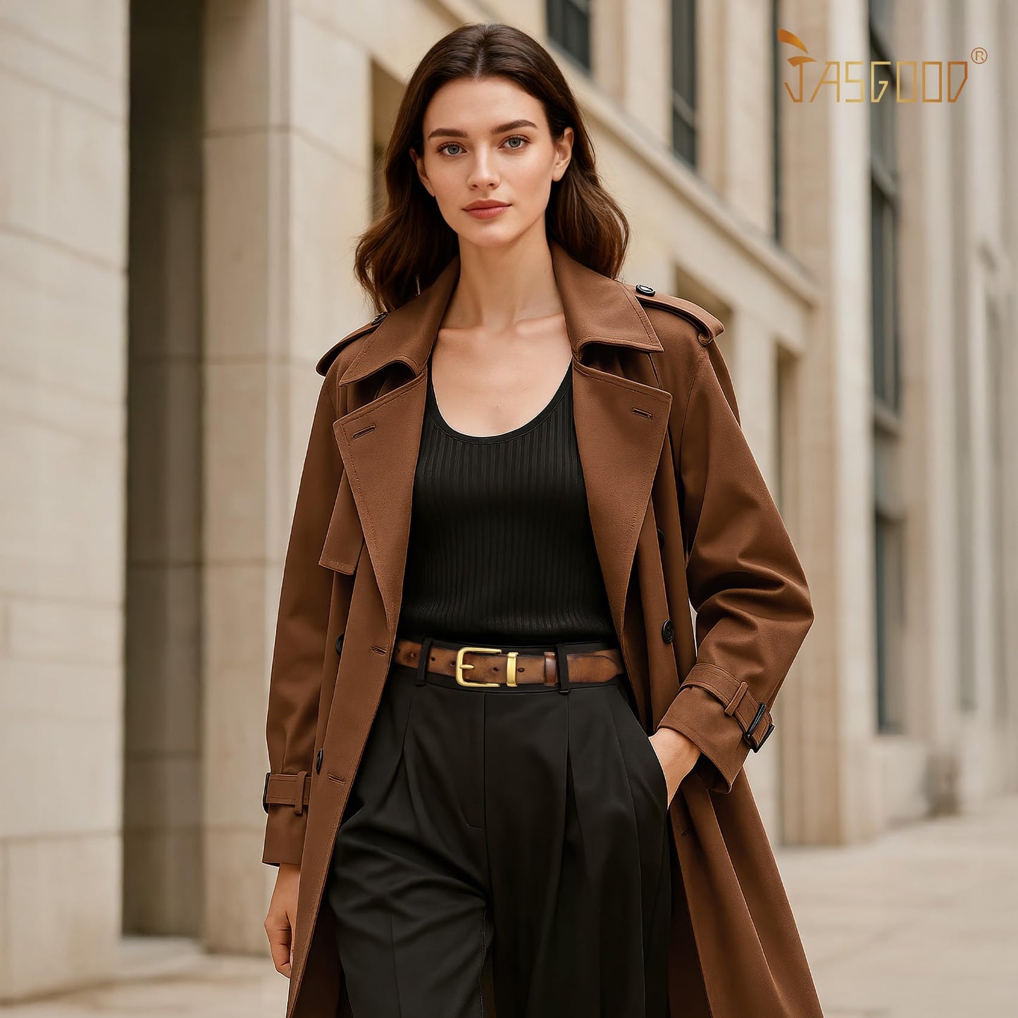 JASGOOD Women Belt Genuine leather Belt with Gold Buckle,Ladies Full Grain Leather Belt for Jeans Pants,Brown