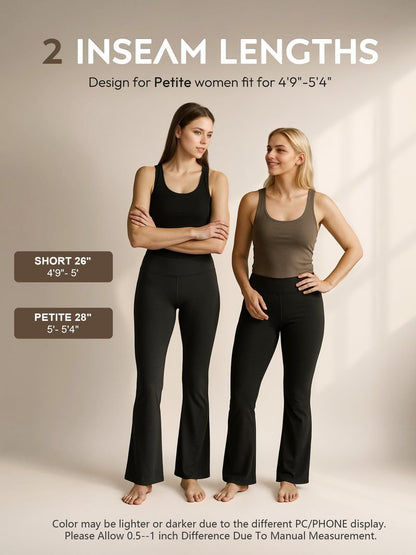 Tapata Petite Women's Bootcut Yoga Pants 26" Inseam High Waisted Workout Flare Leggings with Pockets, Black, Medium