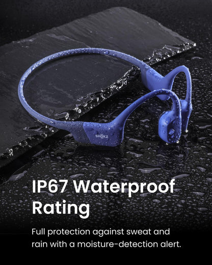 SHOKZ OpenRun, Bone Conduction Headphones,Open-Ear Bluetooth Wireless Sport Headphones for Running & Workout,Sweat Resistant, Long 8H Playtime,Mic,Hair Band-Standard-Blue