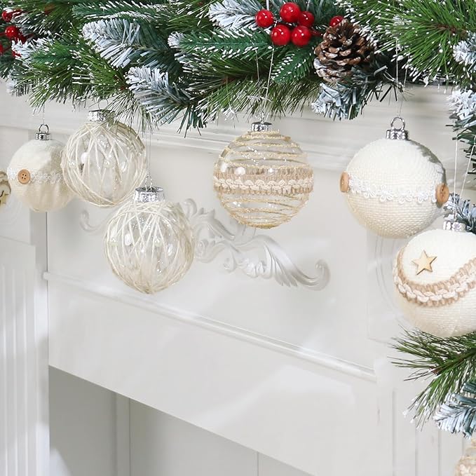SY Super Bang 12PCS Christmas Ornaments Set, 3.14"/80MM Rustic Shatterproof Christmas Tree Hanging Ball Decorations, for Home Indoor Farmhouse Thanksgiving Xmas Vase Bowls Filler Centerpiece Decor