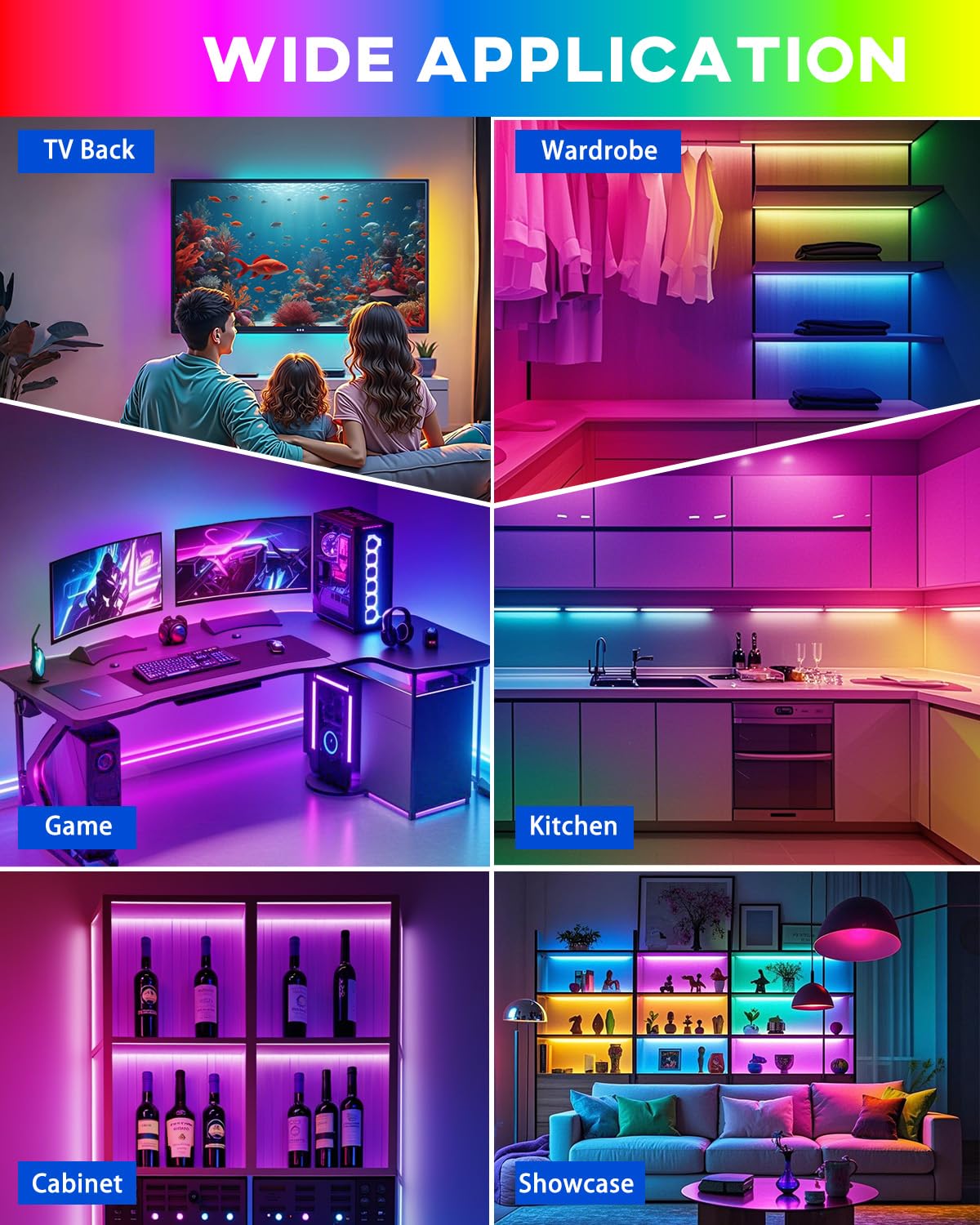 Keiurot 4 Pre-Cut RGB LED Strip Lights with App Remote Control, 5V USB