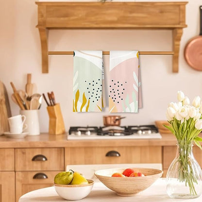 Abstract Boho Floral Kitchen Towels Set of 2, Mid Century Modern Hand Towels