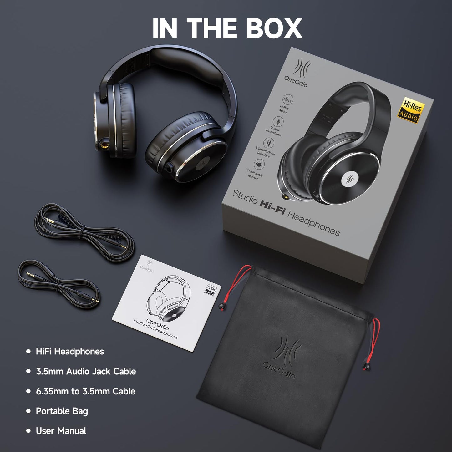OneOdio Wired Headphones - Over Ear Headphones with Noise Isolation Dual Jack Professional Studio Monitor & Mixing Recording Headsets for Guitar Amp Drum Podcast Keyboard PC Computer