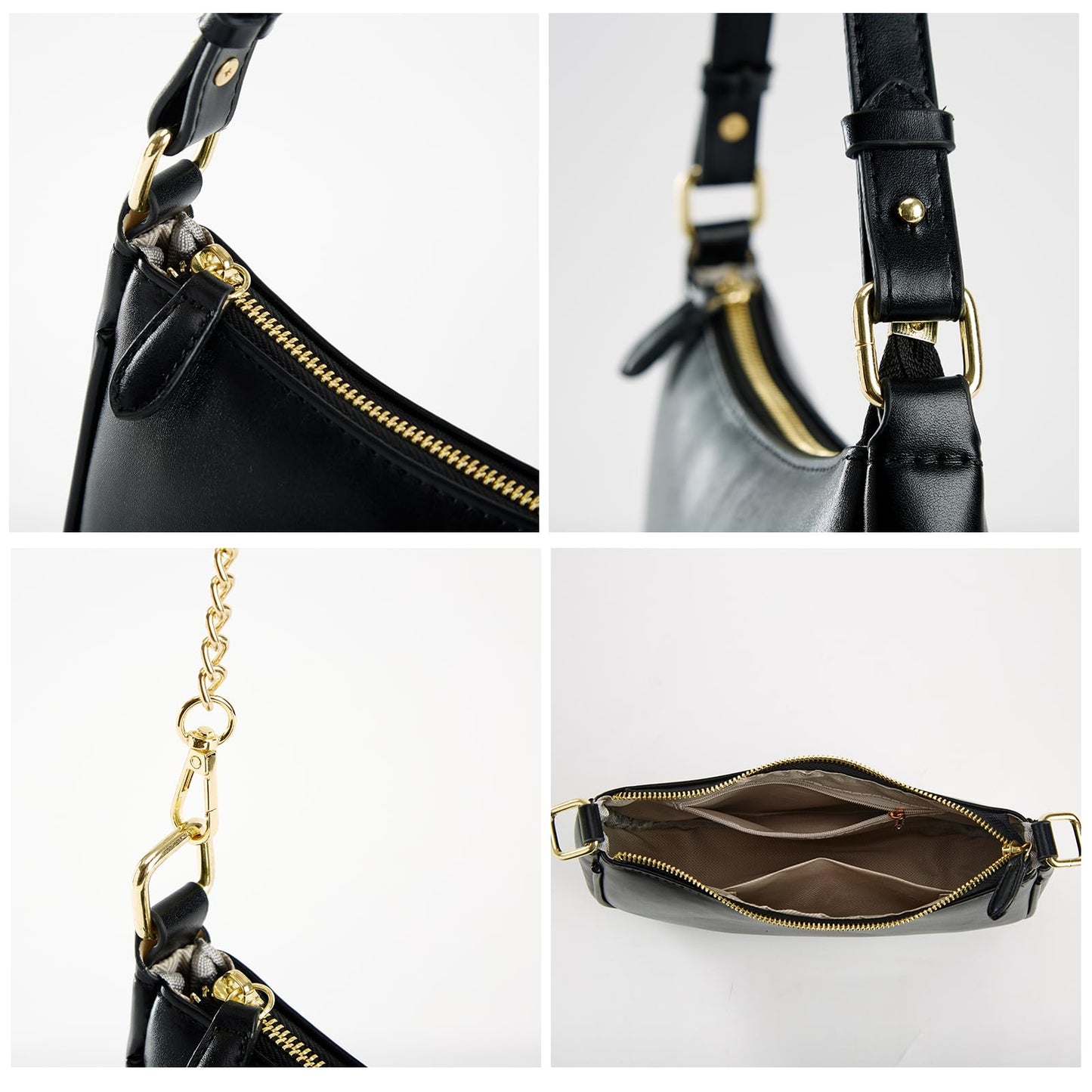 Shoulder Bags for Women Leather Hobo Sling Tote Handbag Retro Clutch Purse with 2 Removable Straps and Zipper Closure (black)