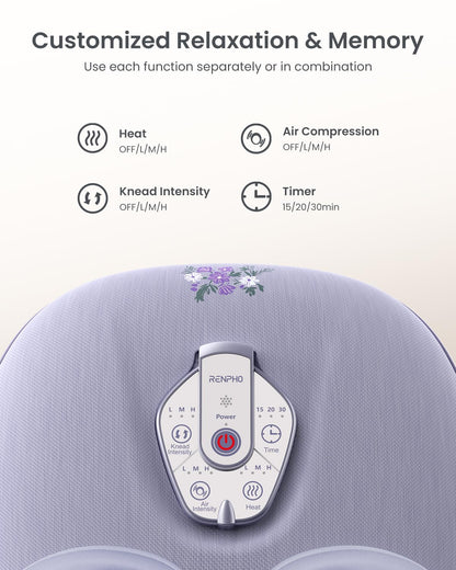 RENPHO Foot Massager Machine with Heat [2026 Upgraded], Shiatsu Foot Massager for Plantar Fasciitis, Foot Massager Machine for Women, Wireless Control, True Full Foot Massager, Up to Size 14, BK