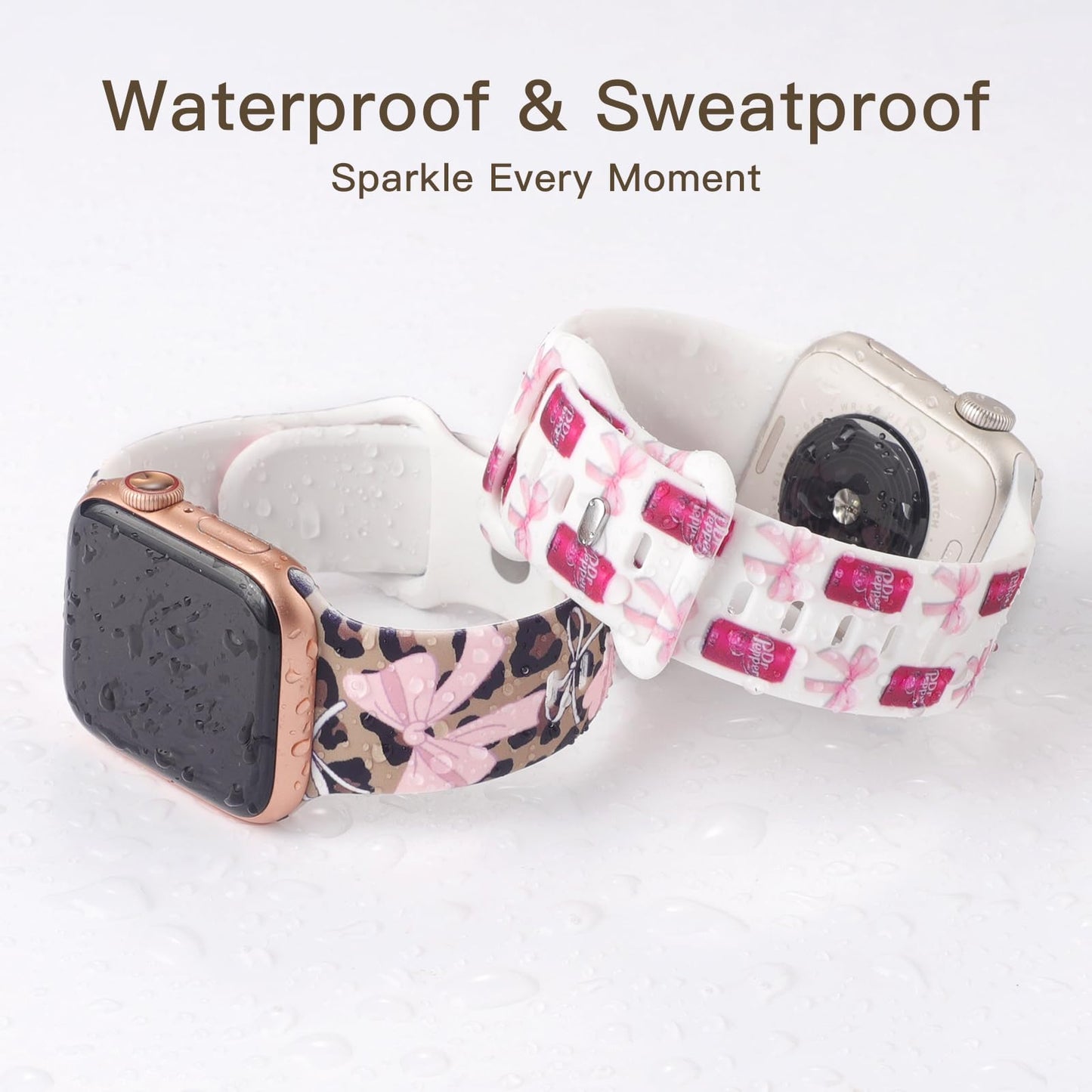 Cute Floral Printed Strap for Apple Watch Bands 38mm 40mm 41mm 42mm 44mm 45mm 46mm 49mm Women, Soft Silicone Leopard Bow Pattern Design Wristbands for iWatch Series 11,10，9, 8,7,6,5,4,3,2,1,SE (Bowknot Cola, 42(Series 11/10)/41/40/38mm)