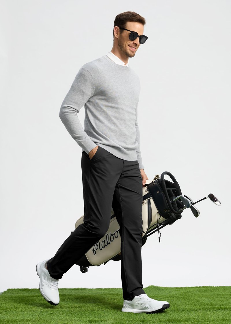 Pudolla Dress Pants for Men Golf Pants Stretch Work Dress Comfy Pants 32 Lightweight Quick Dry Casual Slacks Trousers(Black 33Wx32L)