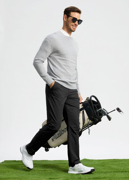 Pudolla Dress Pants for Men Golf Pants Stretch Work Dress Comfy Pants 32 Lightweight Quick Dry Casual Slacks Trousers(Black 33Wx32L)