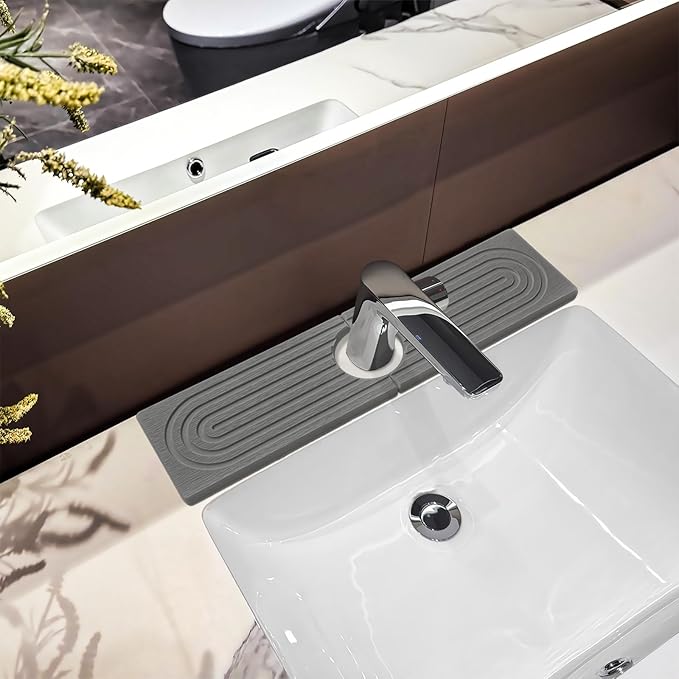 Stone Faucet Mat For Kitchen Sink, 15.7" Diatomite Fast Drying Stone Kitchen