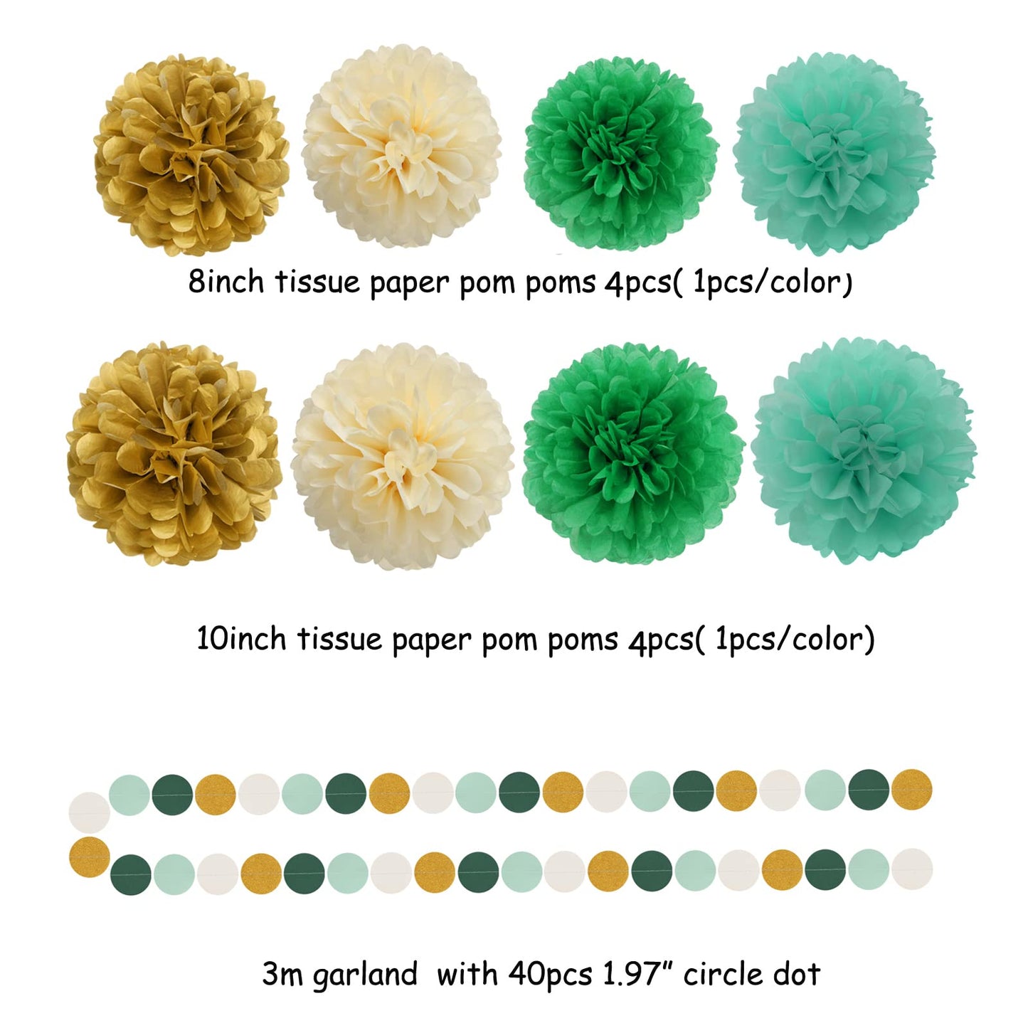 Sage-Green Beige-Gold Baby Bridal-Shower Decorations - 30pcs Rustic Wedding Tissue Pom Poms,Tassel Garland Banner,Birthday Gender Reveal Bachelorette Engagement Party Decor Bunting Lasting Surprise