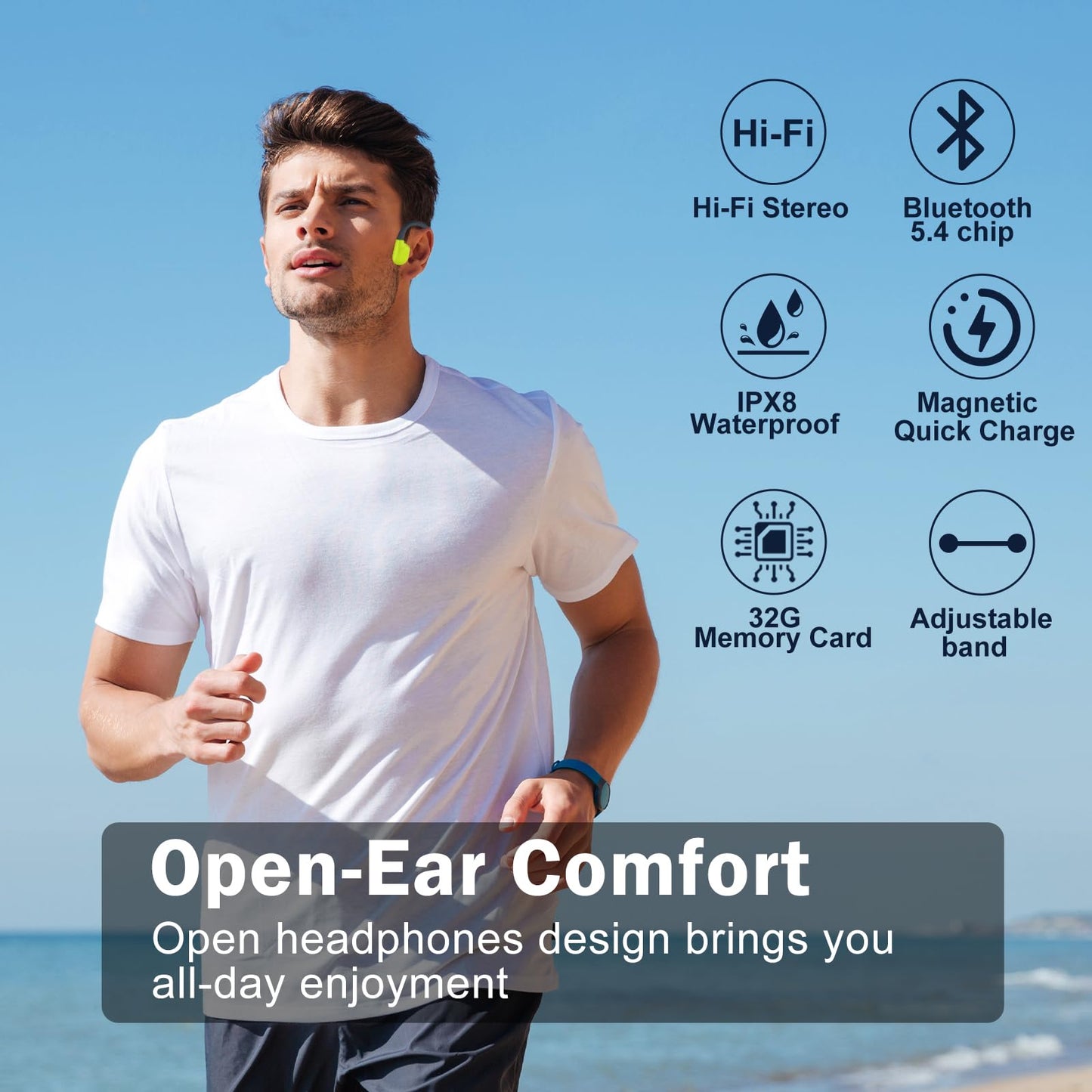 MARLALL Swimming Headphones-Bone Conduction Headphones, IP68 Waterproof Open Earphones, LiteSurge Bluetooth 5.4 Underwater Sport Earbuds with 32 GB MP3 Memory for Swimming, Marathon-Lime Green