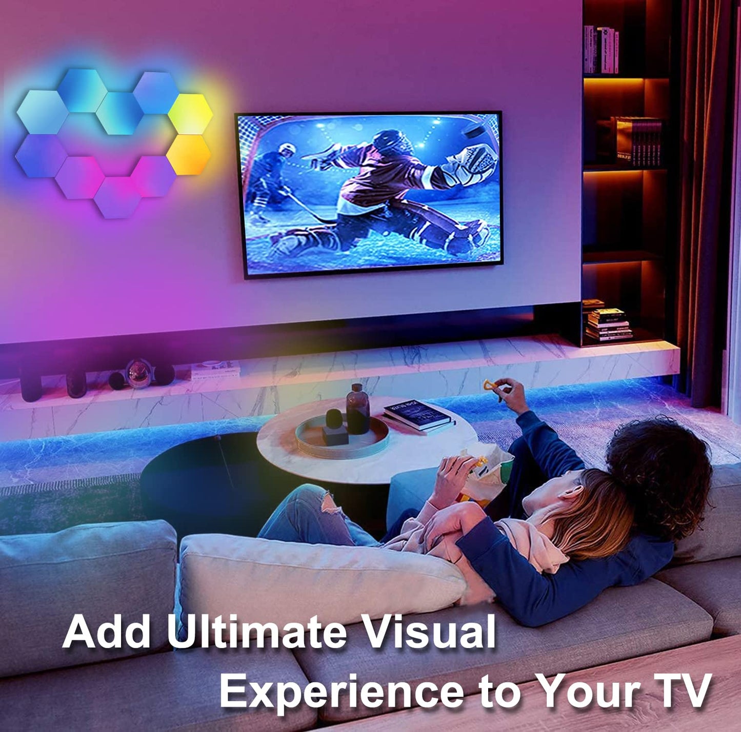 LED Hexagon Lights for Gaming Setup, Smart Home Gaming Wall Lights Work with Alexa Google Assistant, Voice, App & Remote Control, RGB-IC LED Light Panels Music Sync for Game Room Bedroom, 10 Pack