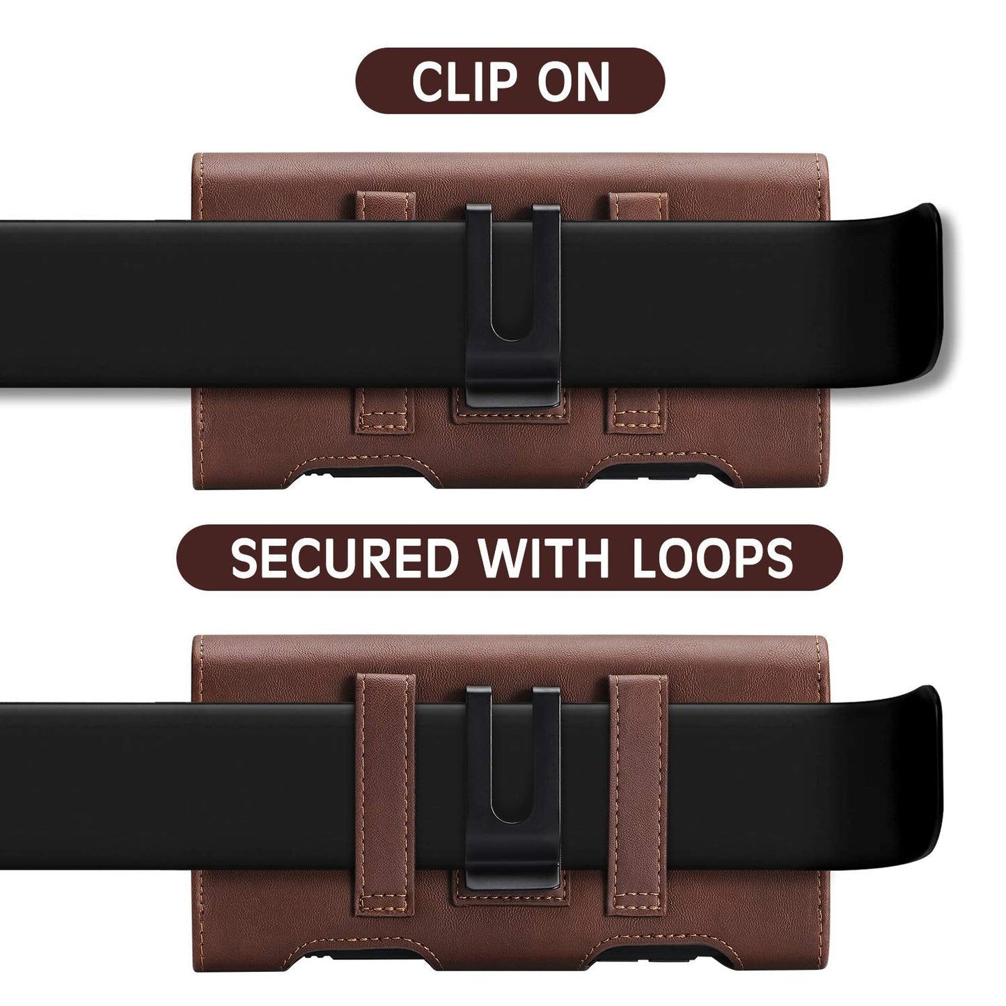 BECPLT for iPhone 17 Pro Max 16/15/14/13/12/11 Plus Holster Case Belt Clip Case Leather Holster Pouch with Card Holder for Galaxy S25+ S24/S23/S22/S21 Plus Brown