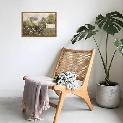 Framed Vintage Wall Art, Cottage Rose Garden Landscape Pictures Wall Decor Paintings, Rustic Spring Farmhouse Canvas Prints Aesthetic Home Decor for Living Room Bedroom Bathroom 12x16 inch