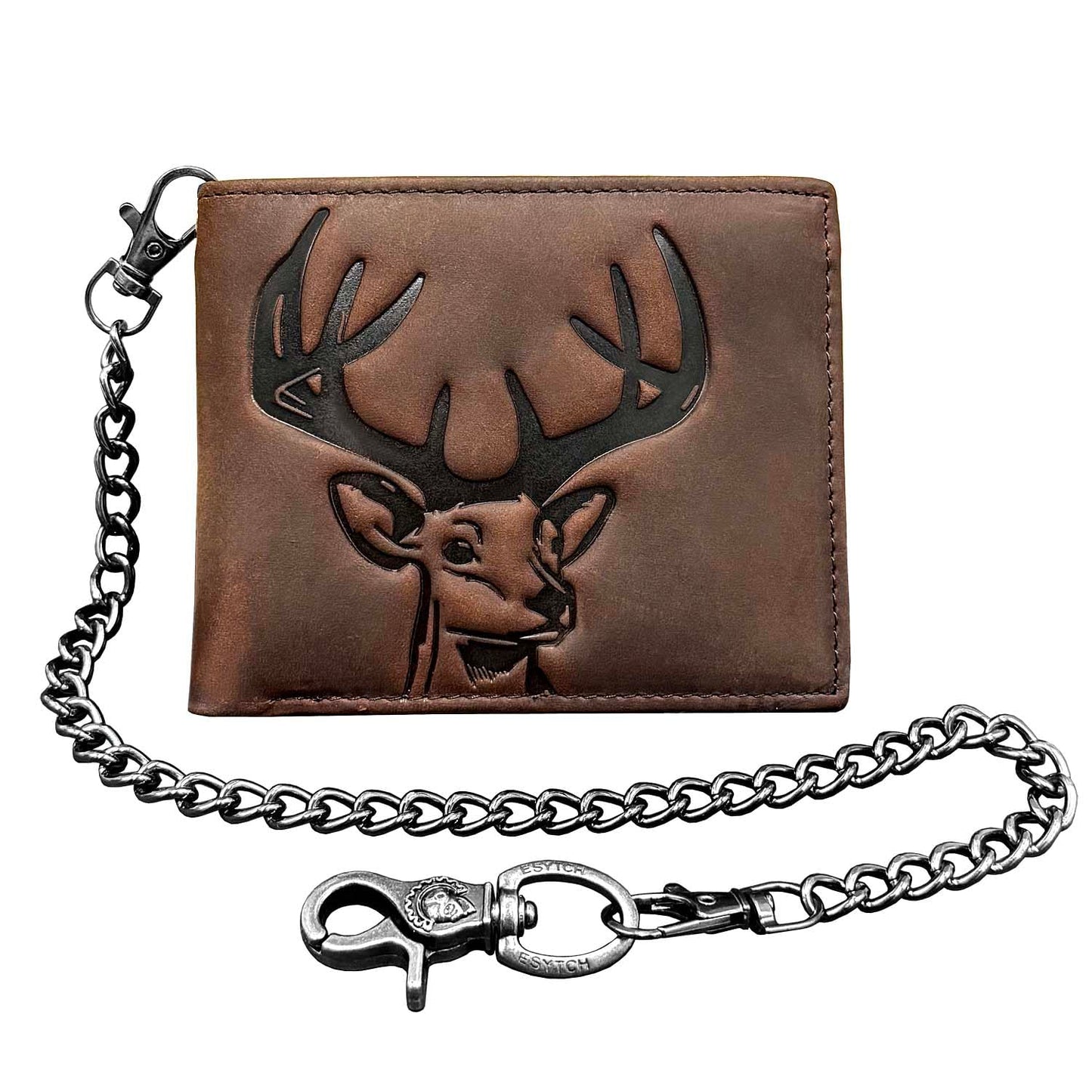 XIXTUT Cowhide Leather Deer Bifold Wallet for Men,Slim Profile Hunting Wallet RFID Wallet Slim Bifold Wallet Christmas Gift for Men with Chain.