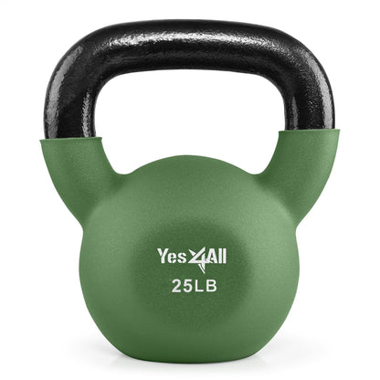 Yes4All Kettlebell, 5-65 LB Neoprene Coated Cast Iron Kettlebells, Wide Grip Handle & Flat Bottom for Swings, Squats, Deadlifts, Push Ups & Full Body Training at Home Gym - Single & Set