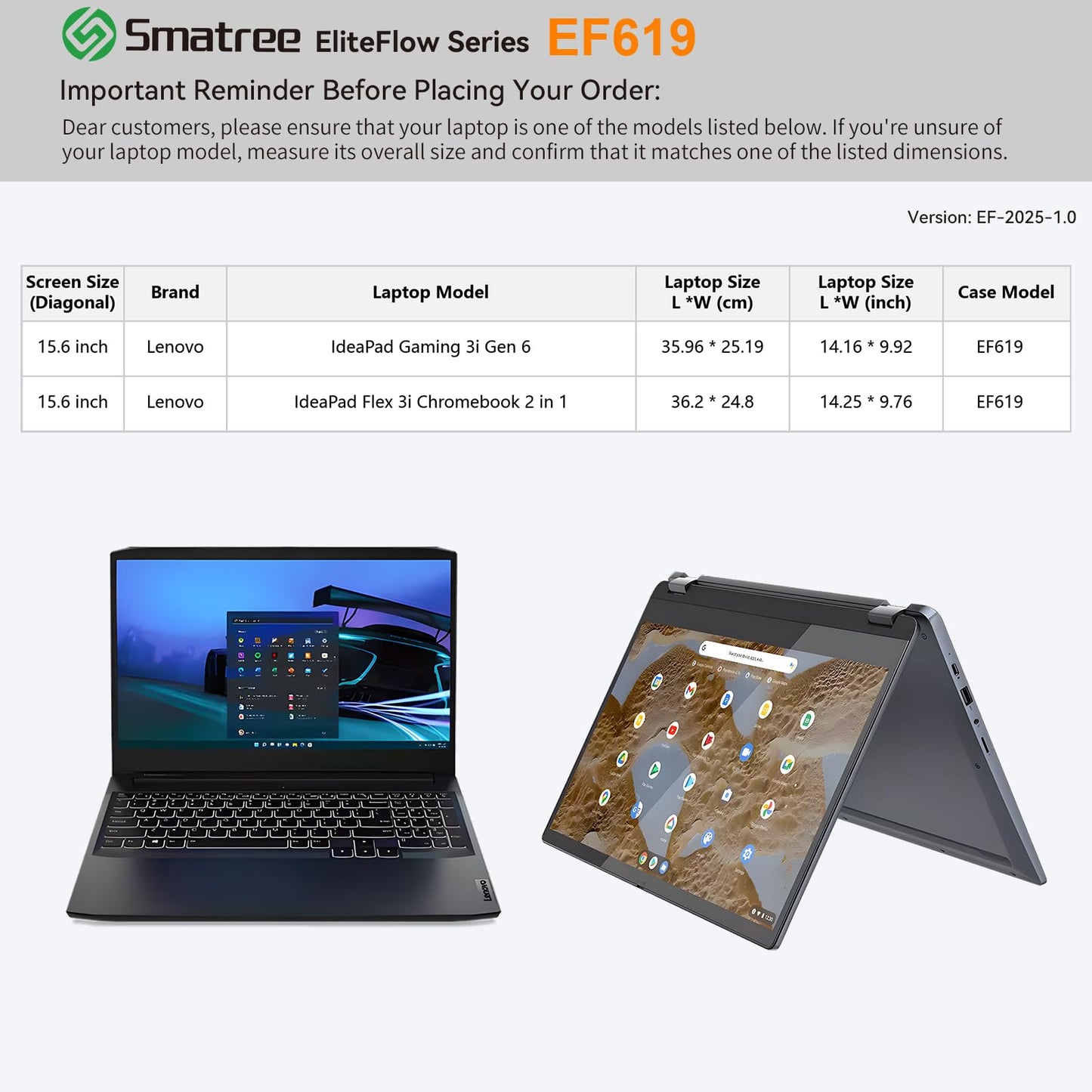 Smatree EliteFlow Laptop Sleeve Case for 15.6 inch Lenovo IdeaPad Gaming 3i Gen 6, for 15.6 inch Lenovo IdeaPad Flex 3i Chromebook 2 in 1, Laptop Case with Accessory Pocket and Handle (EF619)