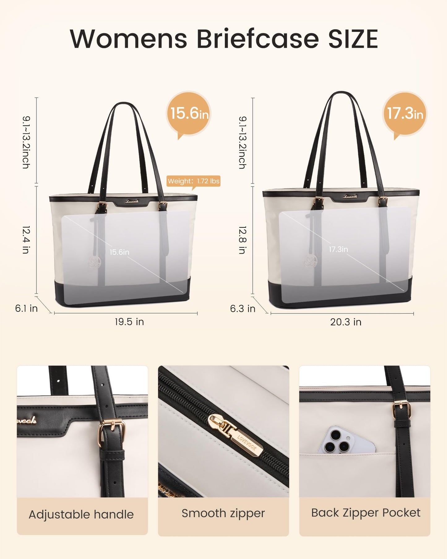 LOVEVOOK Work Tote Bag for Women 17.3 Inch Laptop Computerk Bags with Cup Holder, Large Teacher Bag Briefcase for Business Office Travel Black-White, Nylon&PU