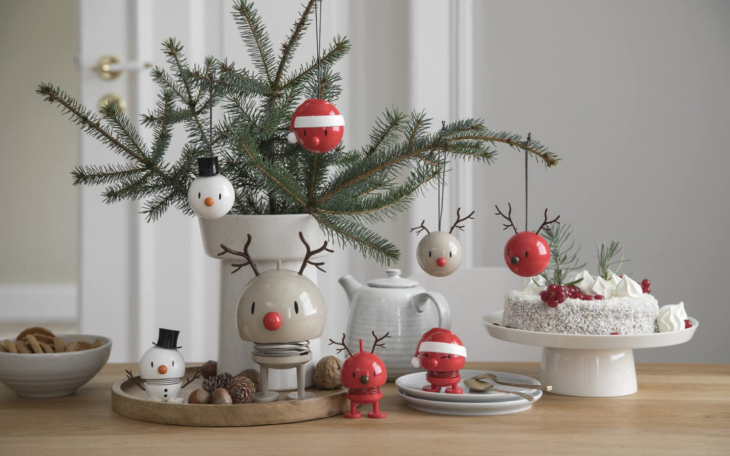 Hoptimist Baby Reindeer Bumble, Berry, Home Decor Ornament - Danish Design, Plastic W/Metal Spring, Small - Creates Cheerful Movement