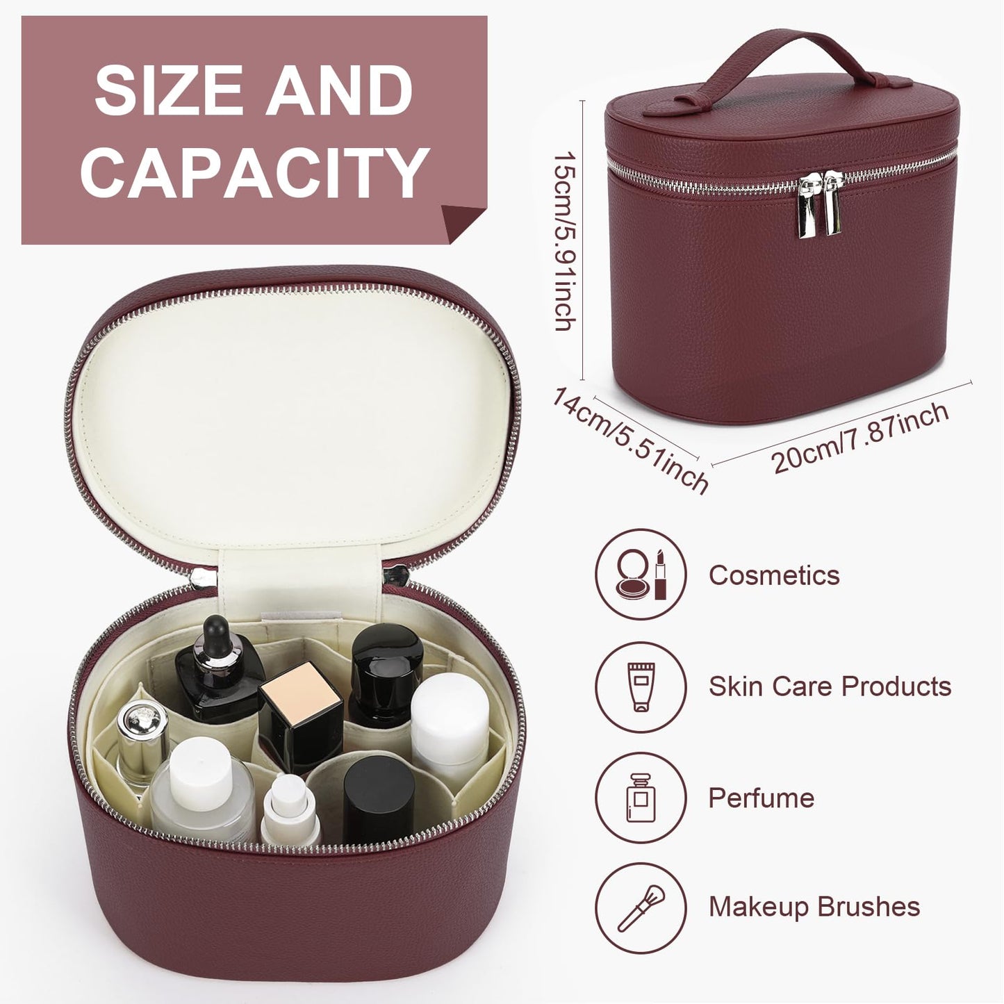 YFGBCX Makeup Bag Vanity Case with Removable Divider Travel Toiletry Bag Portable Cosmetic Bag Makeup Organizer Case