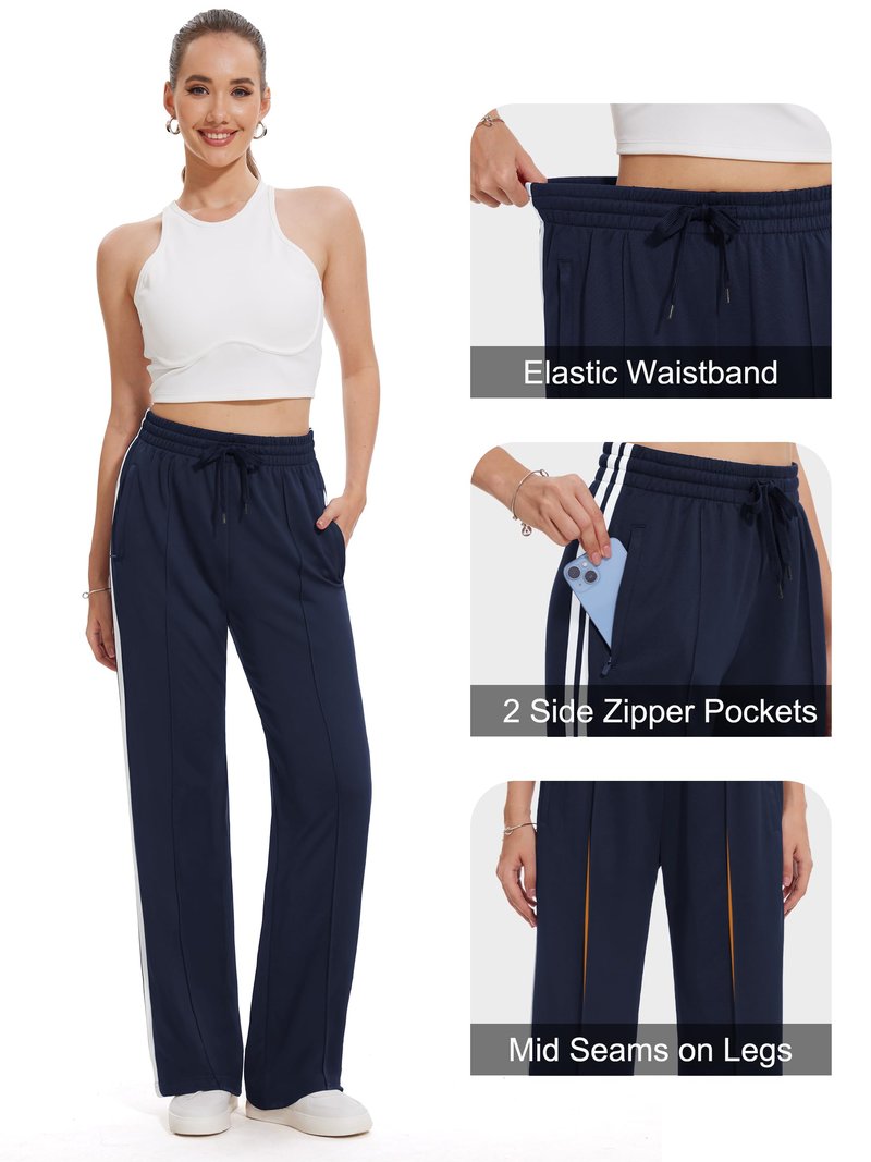 Tapata Women's 32" Inseam Long Track Pants Loose Straight Leg Jogging Sweatpants Warm-Up Sports Athletic Running, Navy Blue, M