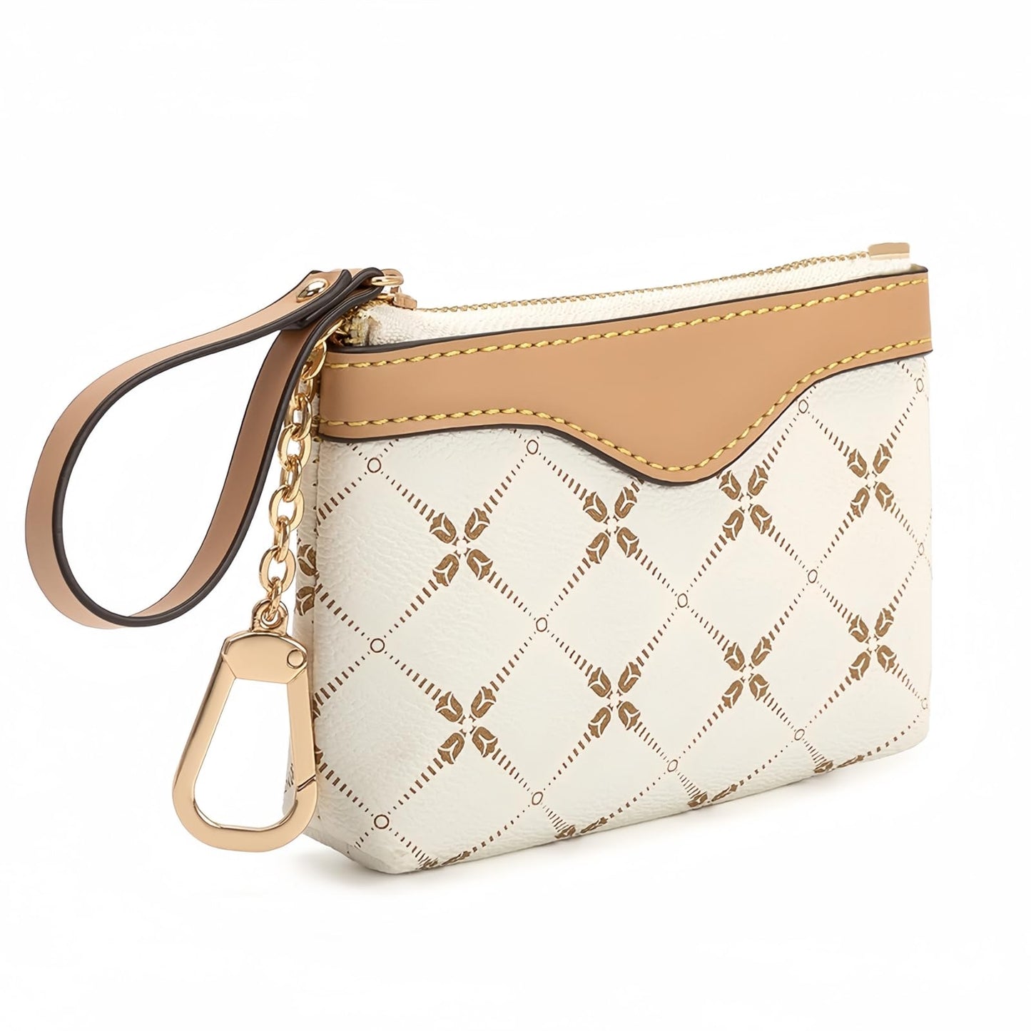 LARENNT Leather Coin Purse with Key Chain - Small Change Pouch Card Holder Keychain Wallet for Women (White)