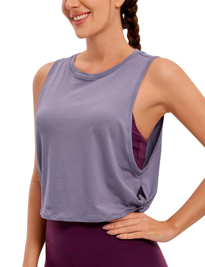 CRZ YOGA Pima Cotton Large Armhole Tank Tops for Women - Workout Sport Athletic Yoga Running Gym Loose Crop Sleeveless Shirts Lavender Gray X-Large