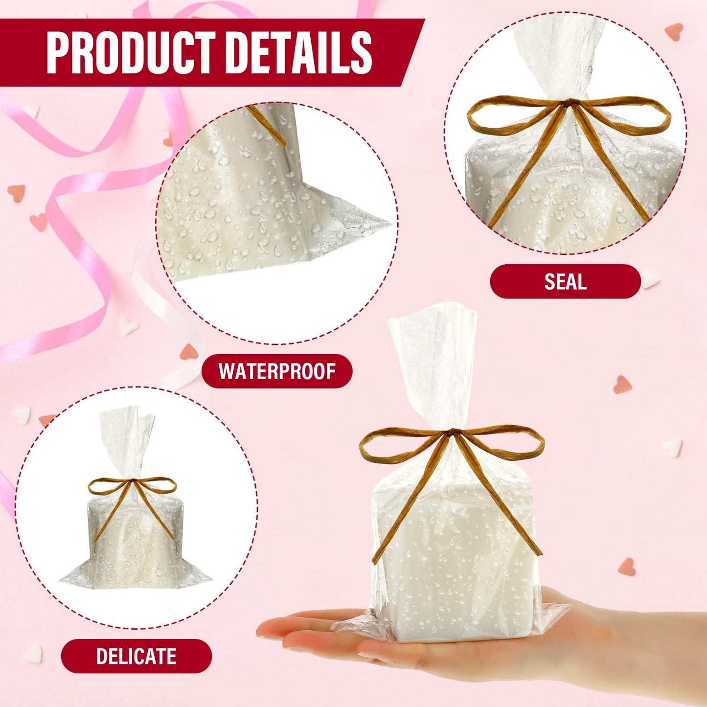 Tudomro 100 Pcs Clear Flat Cellophane Soap Bags for Packaging 4.9'' x 7.9'' Small Mini Soap Cookie Candy Wrappers Bags with Raffia Rope for Wedding Christmas Craft Gift Birthday Party Favor Supplies