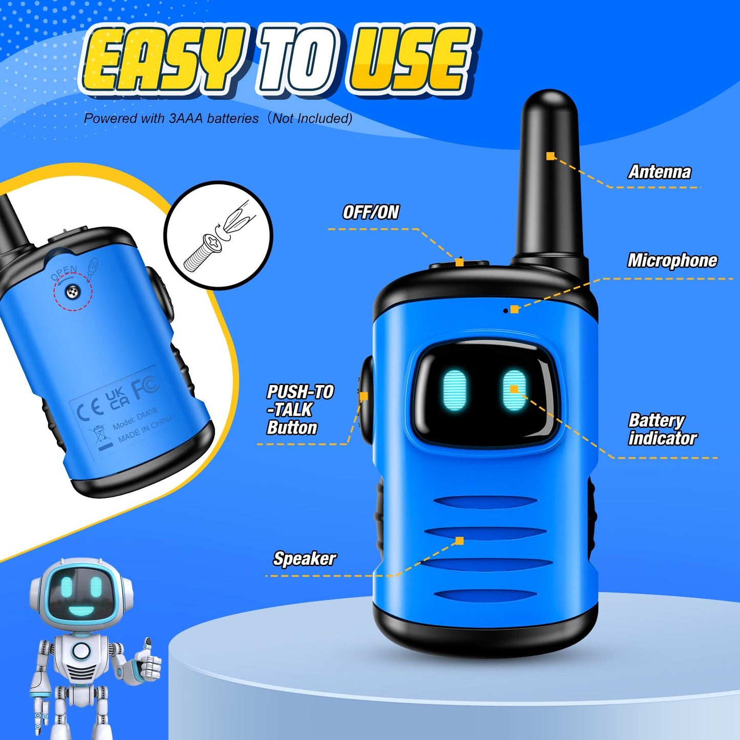 Kids Walkie Talkies Toys for Boys: comedyfun Mini Robots Walkies Talkies 2 Pack Birthday Gifts for 3 4 5 6 7 8 Year Old Boys Toys Age 4 5 6 7 8 Camping Outdoor Games
