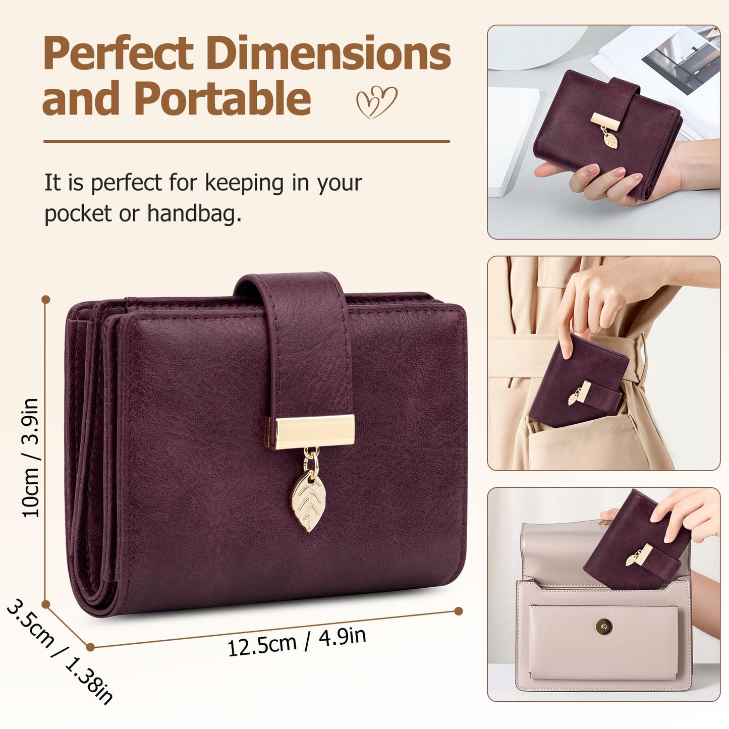 HUANLANG Small Wallets for Women Rfid Blocking Leather Bifold Credit Card Holder Ladies Wallet Zipper Pocket with ID Window