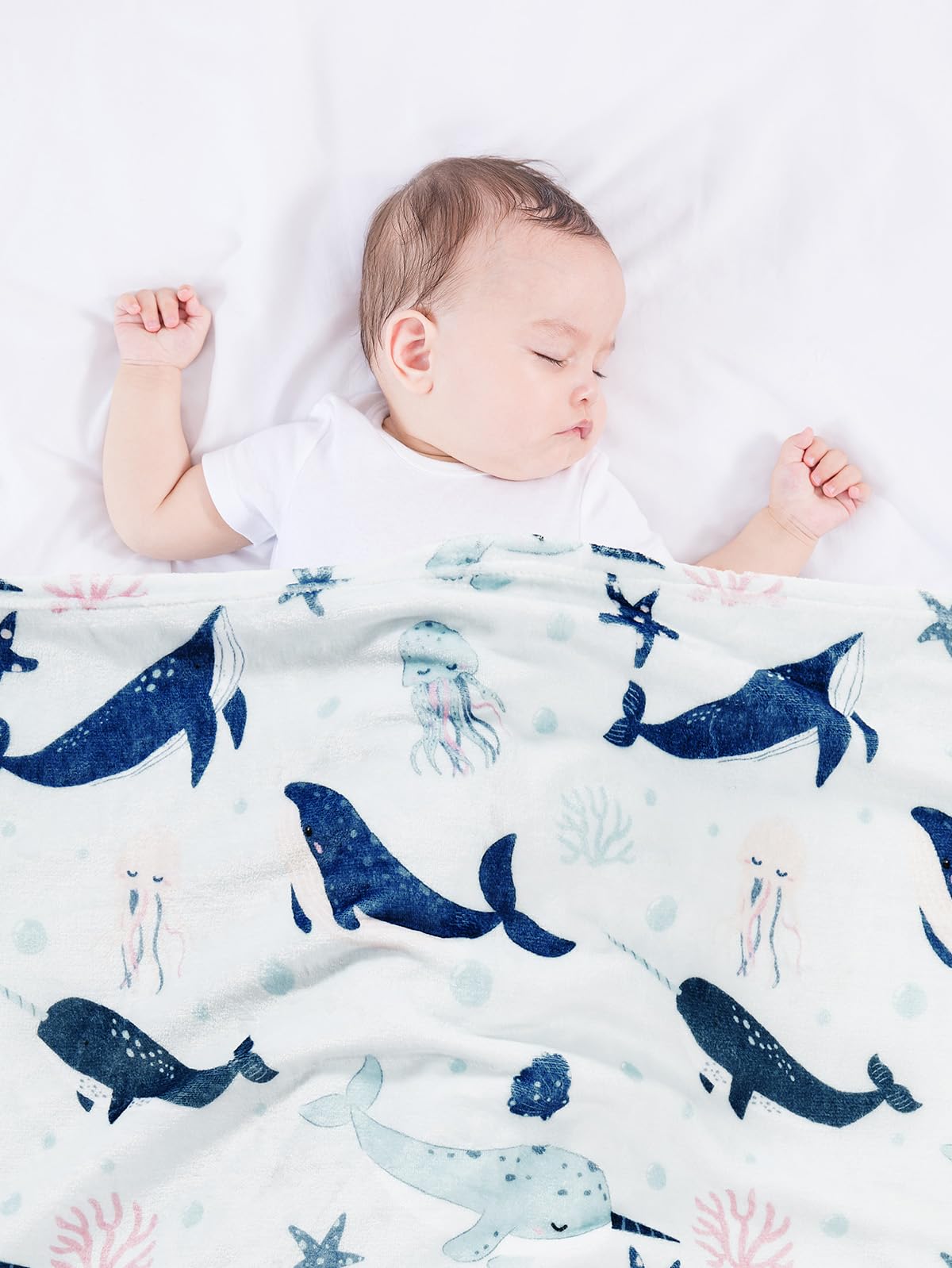 TILLYOU Baby Fleece Blanket 30x40 Inches Soft and Warm Baby Blankets for Boys and Girls Blanket for Toddler Infant Newborn, Whale