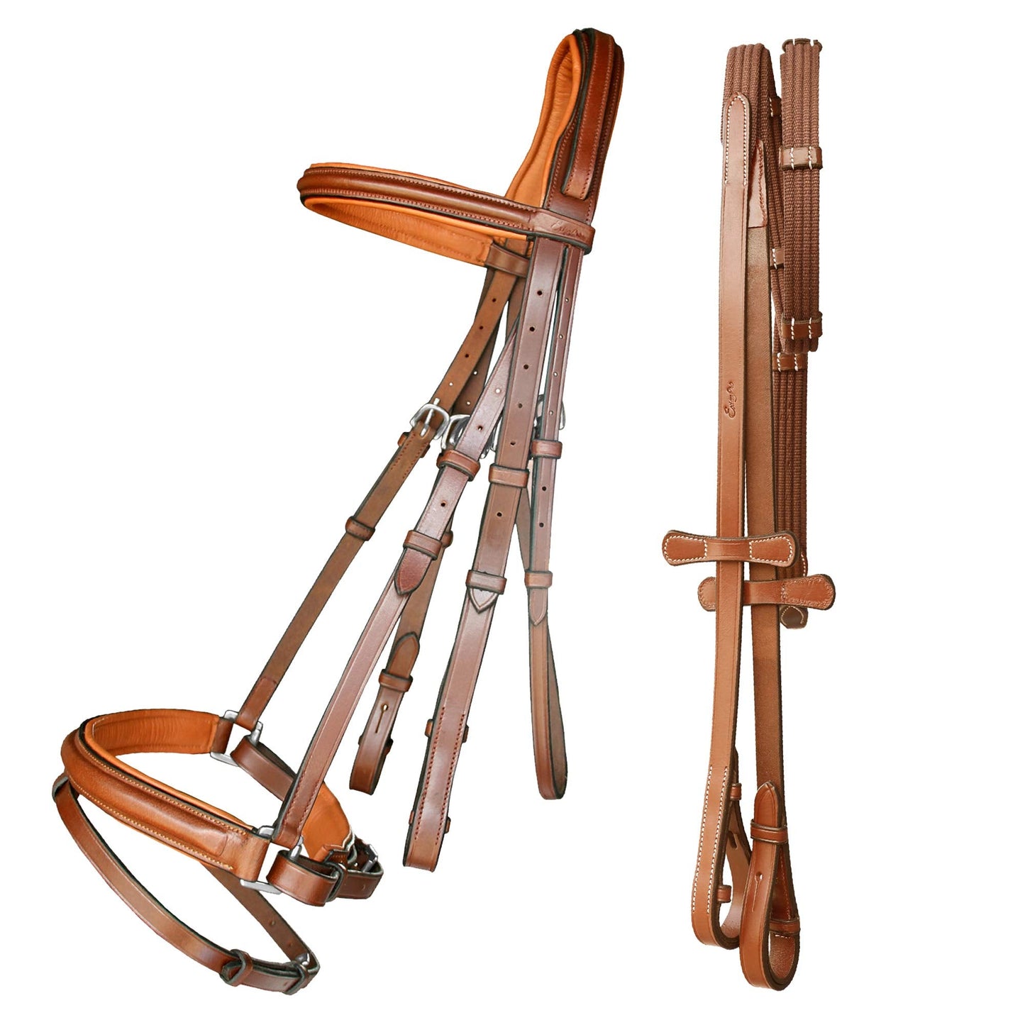 Exion Dressage Bridle with Anti-Pressure Crownpiece | Anatomical Padded Crank Noseband with Flash, Soft Browband & Web Reins with Hand Stoppers | Premium Leather Horse Bridle for Comfort & Control