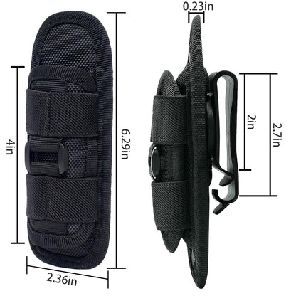 Hynhsun Tactical Flashlight Pouch Holster，Rotatable Flashlight Pouch with 360 Degree Carabiner Reel Clip，molle Flashlight Holder for Duty Belt Police Safety Belt