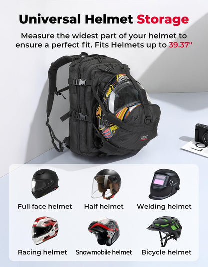 KEMIMOTO Motorcycle Helmet Backpack, 37L Large Capacity Helmet Bag with USB Charging Port, Riding Commuting Backpack for Men
